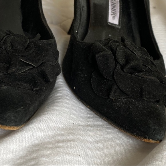 Suede Manolo Blahnik Heels w/ Flower Detail - Picture 5 of 6